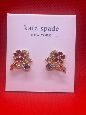 kate spade Gold Floral Crystal Stud Earrings with Purple Accents